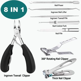 Nails Long Handle, toenail Clippers for Thick Nails, ingrown toenail Tool, Pedicure kit (8 Pcs, Count, 1)