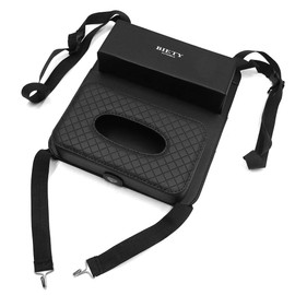 Ruilogod - Bolsa de almacenamiento de cuero sintético para asiento de coche, organizador de bolsillo para caja de pañuelos                            