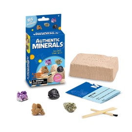 EDUMAN 4Pcs Minerals & Fossil Dig Kit – Kids Rocks Geology Excavation Set | Includes Anhydrite, Fluorite, Amethyst & Pyrite (4 of 16 Possible) with Chisel, Brush & Guide | STEM Learning Gift