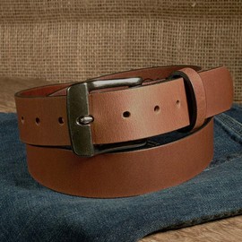 Nohma Leather, Men's Leather Belt, Made in USA, Full-Grain Leather, Casual Everyday Wear Belts, Amish Handmade (Golden Brown 5572-AS, 48" (Size 44 Pants) - Check Size Guide)
