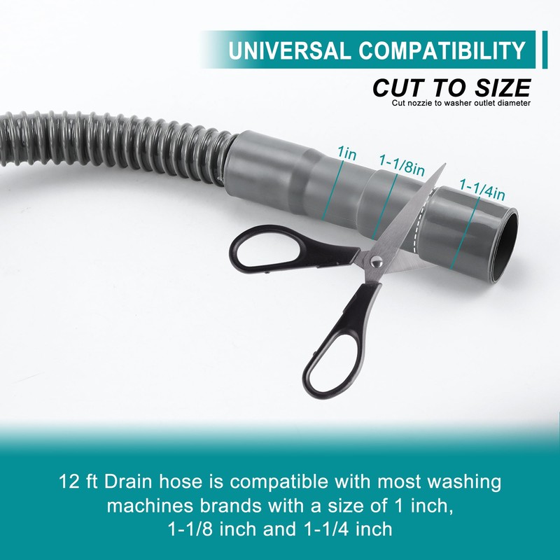 TOMOON 12Ft Universal Washing Machine Drain Hose Flexible Extension Hose