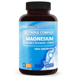 JSHealth- BioEmblem Triple Magnesio Complex  300mg de Glicinato de Magnesio, Malato y Citrato para Músculos, Ne                                       