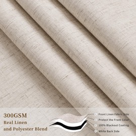 102 Inch Linen Curtains for Bedroom Light Blocking Thermal Insulated Window Drapes 100% Blackout Room Darkening Curtains Back Tab Loop Pocket Pleated Curtains for Nursery Oatmeal/Warm Taupe 52x102