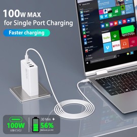 YOBVTBF YOBVTBF 100W USB C Charger Block 4 Port Type C Charging GaN USB C Charger Compatible with MacBook Pro/Air iPad iPhone16/15/14/13 Pro Max Lenovo Hp Dell Asus Acer Galaxy S24/S23 Fast Wall Power Adapter