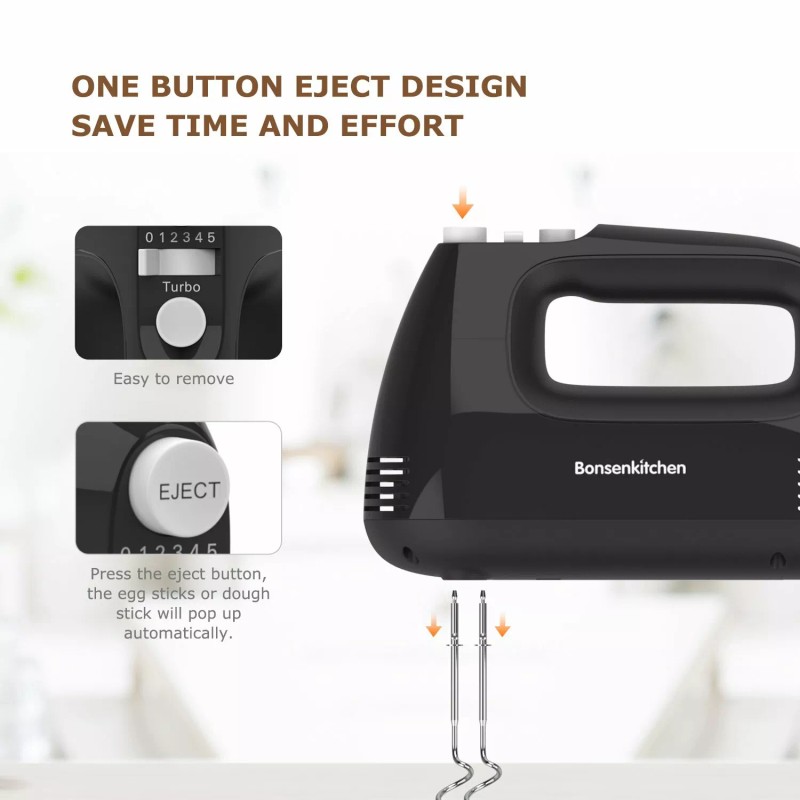 Bonsenkitchen Handheld Mixer with 4 Attachments with 5 Speed 250W