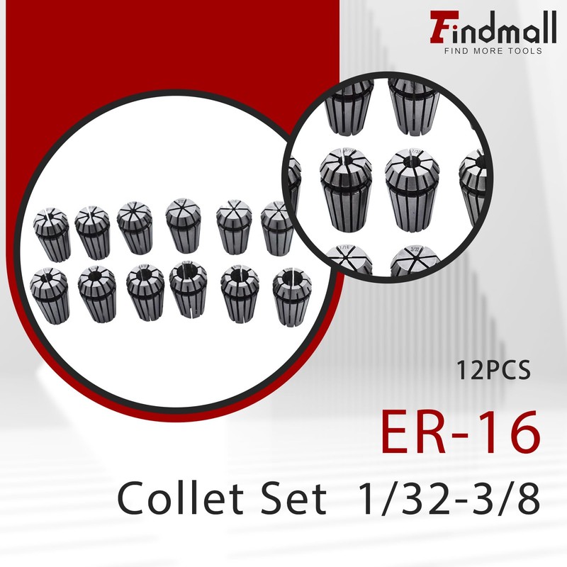 findmall ER-16 Collet Set 12PCS ER-16 Spring Collet Set 1/32-3/8