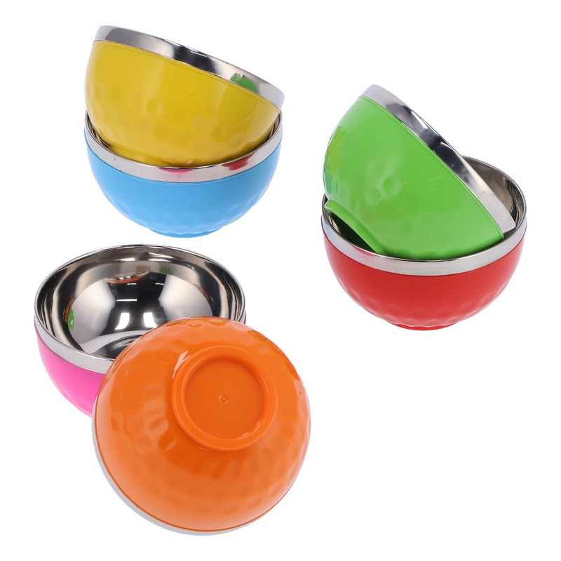6Pcs set Color Stainless Steel Bowl Heat Insulation Salad Noodles