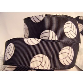 Cinta de grogrén con impresión de voleibol negro – 7/8"W – 10 yardas – DIY equipo de pelo lazo, corbatas, scrapbooking, costura y manualidades. Show Team Spirit!