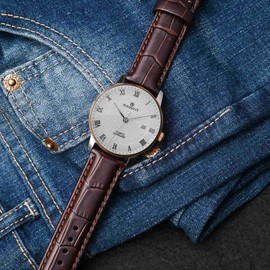 ANNEFIT Genuine Leather Watch Strap, Crocodile-Embossed Watch Band, Quick Release 0.7 inch (18 mm), 0.8 inch (20 mm), 0.9 inch (22 mm), 0.9 inch (24 mm), Leather Watch Replacement Strap, Leather