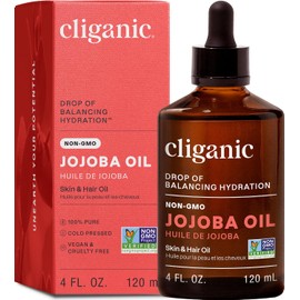 Cliganic Aceite De Jojoba Sin Omg Para La Piel, El Cabello Y La Cara (4Oz) Puro, Natural Prensado En Frío Sin Refinar Sin Hexano