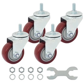Finnhomy Swivel Caster Wheels 3 Inch Threaded Stem Casters Set of 4 Heavy Duty 1/2"-13 x 1 Anti-wear Polyurethane Industrial Castor Wheels for Cart/Furniture Load Bearing 2200 Lbs Smooth Casters Red