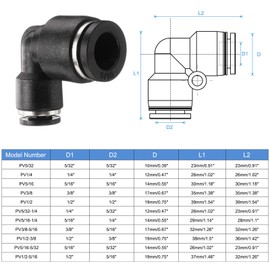 sourcing map Elbow Push to Connect Tube Fitting 5/16" 5/32" Tube OD 90 Degree Quick Connector Push to Connect Adapter Air Line Hose Fittings for Industry Air System PV5/16-5/32, Black