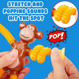 YAHAZORR Pop Tubes Monkey Toys for Kids, 4 Pack Telescopic Suction Cup Fidget Toy for Autism Sensory Toys for Travel Classroom Teature Box Stuffers Back to School Gifts Party Favors Bulk Toys