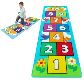 Hop & Count Hopscotch Rug for Kids, Floor Play Area Rug Game Carpet Crawl Jump Mat, Skid-Proof Backing, Great Gift for Boys Girls, Room Decor, Classic Hopscotch Rug for Preschool Playroom