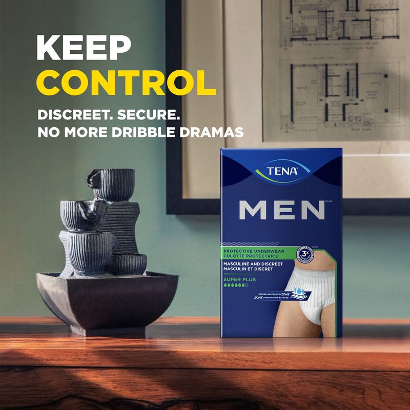 TENA Men Super Plus Protective Underwear, Incontinence, Disposable, Heavy Absorbency,