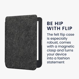 kwmobile Case Compatible with Kobo Clara 2E / Tolino Shine 4 - Book Style Felt Fabric Protective e-Reader Cover - Dark Grey