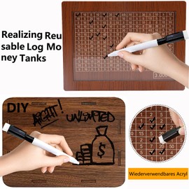 Money Box with Counter for 3000 Euro, Removable Marking Wooden Money Box - Reusable Cash Box with Target Tick