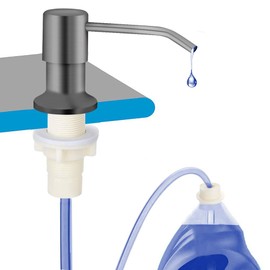 OHiHi Dish Soap Dispenser for Kitchen Sink, Countertop Sink Soap Dispenser Water Pump with 47” No-spill Extension Tube Kit Design for Kitchen Bathroom, No More Refills （Gray）