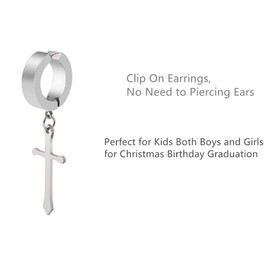 Non-pierced Earrings Set for Men Women Cross Titanium Steel Hoop Dangle Clip On Earring Silver