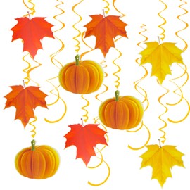 22Pcs Maple Leaves Swirls Hanging Decorations, Thanksgiving Fall Party Hanging Swirls Streamers Fall Pumpkin Maple Leaf Autumn Harvest Party Supplies A6-QJLXGJ