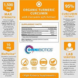 Organic Turmeric Curcumin Supplement 1500mg with BioPerine | 95% Standardized Curcuminoid Extract & Organic Root Powder with Piperine Black Pepper Fru