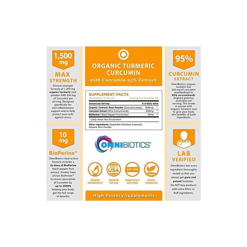 Organic Turmeric Curcumin Supplement 1500mg with BioPerine | 95% Standardized