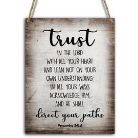 Trust in the Lord with All Your Heart Wall Art Wooden Signs Proverbs 3:5-6 Bible Quotes Wall Decor Inspirational Christian Decor Bible Verses Wood Plaque Sign for Christian Home Prayer Room FS551