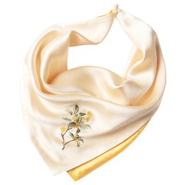 Aorieserica 100% Mulberry Silk Scarf, 21.65"x21.65" Square Shawl Wrap Headscarf and Neck Scarf 2 Layer Lightweight Floral Flower Scarves with Gift Packed for Women