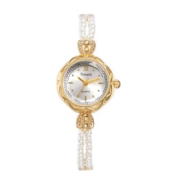 Avaner Women's Bracelet Wrist Watches: Ladies Gold Silver Vintage Retro Bezel Elegant Pearl Strap Analog Quartz Watch