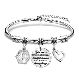 HEYEJET 21st Birthday Gifts for Women Girls Bracelet Birthday Charm Bracelet 21st Birthday Gifts for Daughter Niece Sister Friend Teen Girls Jewellery (21st)