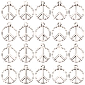 SUNNYCLUE 1 Box 100Pcs Peace Charms Bulk Peace Sign Charm Peace Logo Antique Silver Vintage Alloy Flat Round Hollow Metal Symbol Charms for Jewelry Making Charms Earring Adults Craft DIY Supplies