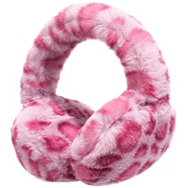 SUNBORRY Leopard Print Ear Muffs for Women, Warm Plush Adjustable Foldable Winter Earmuffs, Gift Ready (#60 Pink Leopard)