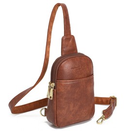 INICAT Small Sling Bag Crossbody Vegan Leather Fanny Packs for Women Fashionable Chest Bag for Travel(Brown)
