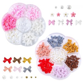 LAJUP 2 Stück Nail Charms, Blumen Nagel Charms 3D Rosa Bogen Nail Art Dekoration,3D Acryl Blumen Nail Gems Mit Weißen Halbperlen Für Frauen Acryl Nagel