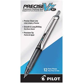 Pilot Precise V7RT Retractable Rollerball Pen, Needle Point, Black Ink, 0.7mm, Fine Point, Each