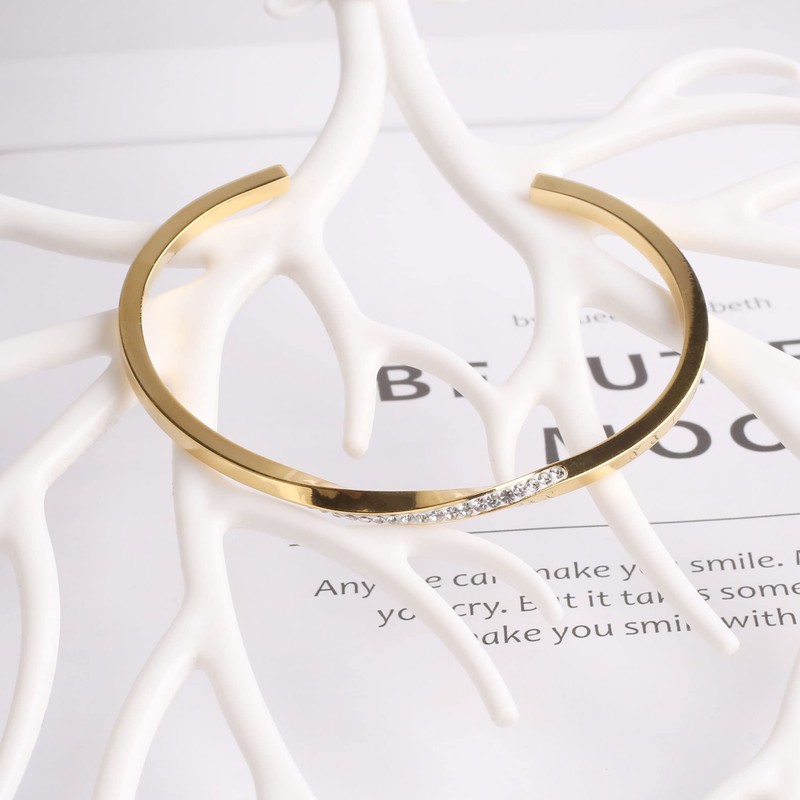 Dorriss Thin Open Bracelet for Women 18K Gold Plated Cuff