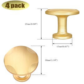 IAFVKAI 4 Pack Cabinet Knobs Zinc Alloy Drawer Knob Brushed Brass Round Cabinet Kitchen Handle Gold Door Dresser Knob for Kitchen Cupboard