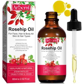 Aceite de rosa mosqueta para el rostro, aceite de semilla de rosa mosqueta 100% puro y orgánico prensado en frío, humectante para cabello, piel y uñas, 2 fl.oz.