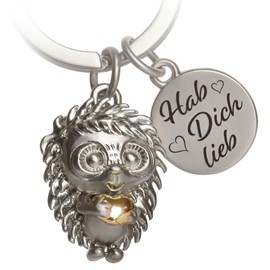 PAKADI Hugo Hedgehog Keyring, Silver matt / gold shiny, Keyring