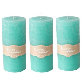 3 Piece Pillar Candle Set, Pale Aqua Blue, 68 Hours Burn Time, Marbled, 6.75 Inches Tall