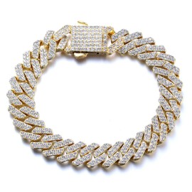 HALUKAKAH 18k Real Gold Plated Diamond Cuban Link Bracelet for Men - Over 300 Lab Diamonds Handset - Wide 12mm Length 20cm - With Giftbox