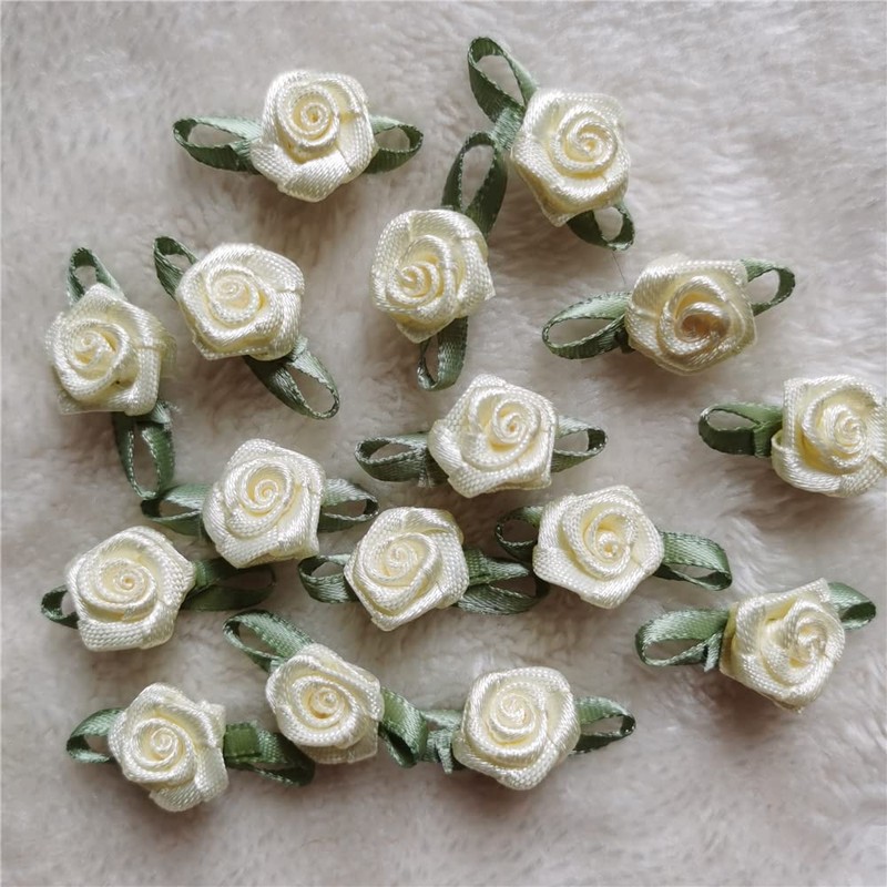 100 rosetas de cinta de raso artificial hechas a mano,