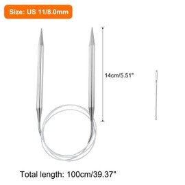 HARFINGTON Circular Knitting Needles 39.37" Stainless Steel US 11/8.0mm Knitting Needles 5.51" Short with Large Eye Sewing for Fast Knitting Sweater Sleeves