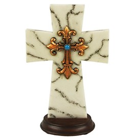 LL Home Granite Look Fleur De Lis Standing Cross