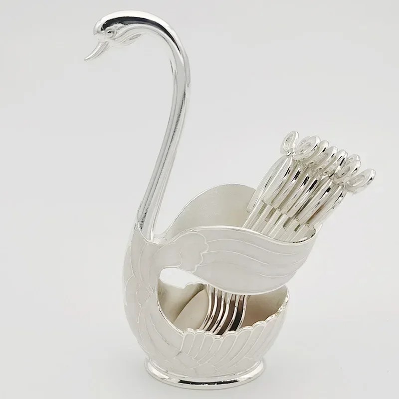 Elegant Swan Spoon and Fork Holder, Decorative Metal Cutlery Organizer