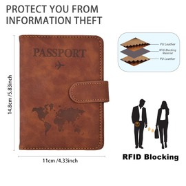 Leather Passport Holder RFID Blocking Wallet with Credit Card Slots - Stylish & Secure Travel Essential for Women and Men | Identity Protection Cover (Brown)