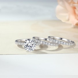 AONED Wedding Engagement Rings For Women Faxu Fake Engagement Ring Bridals Wedding Ring Wedding & Engagement Rings 2 Carat Round Cubic Zirconia CZ Promise Ring For Her, Size 8