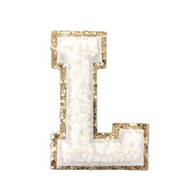 White Varsity Glitter Letter Chenille Initial Patch Adhesive Sticker 2.25in Height (L)