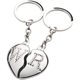 BRUBAKER Partner Pendant Keyring Broken Heart + Engraving with Your Personal Initials, silver