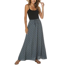 Bluetime Women Casual Summer Beach Boho Floral Print Long Skirts Elastic Waist Swing Maxi Dresses (M, Floral21)